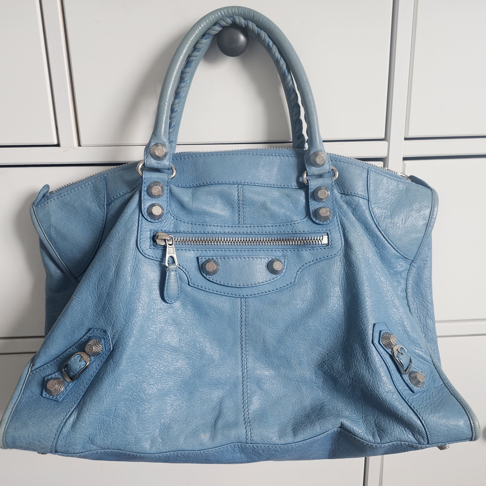Balenciaga Light Blue Leather Tote
